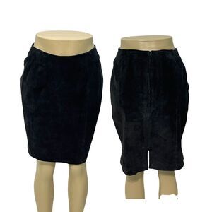 Yucantan Bay 90s Vintage Suede Leather Pencil Skirt  Knee Length‎ Black Size 8